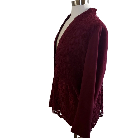 Chico's Red Maple Faux Suede and Lace Jacket - Picture 6 of 16